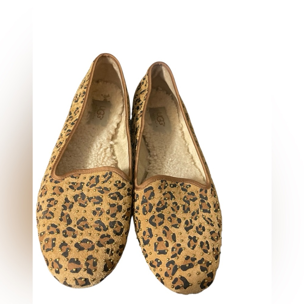 UGG Leopard Print Slip-On Flats in Tan and Black